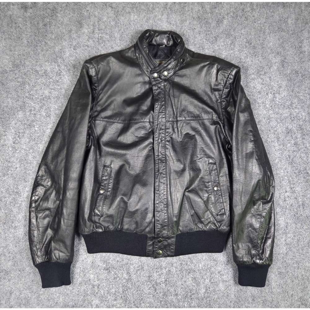Vintage Saddlery Leather Bomber Jacket Mens 40 Black Quilted Lining Full Zip